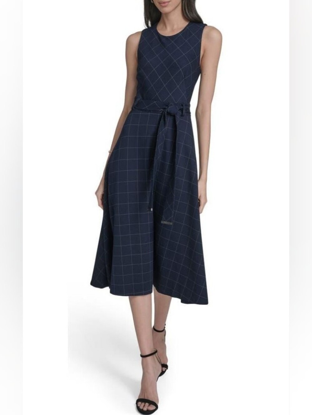 Calvin Klein NWT Navy Ponte Belted Midi Dress, 10